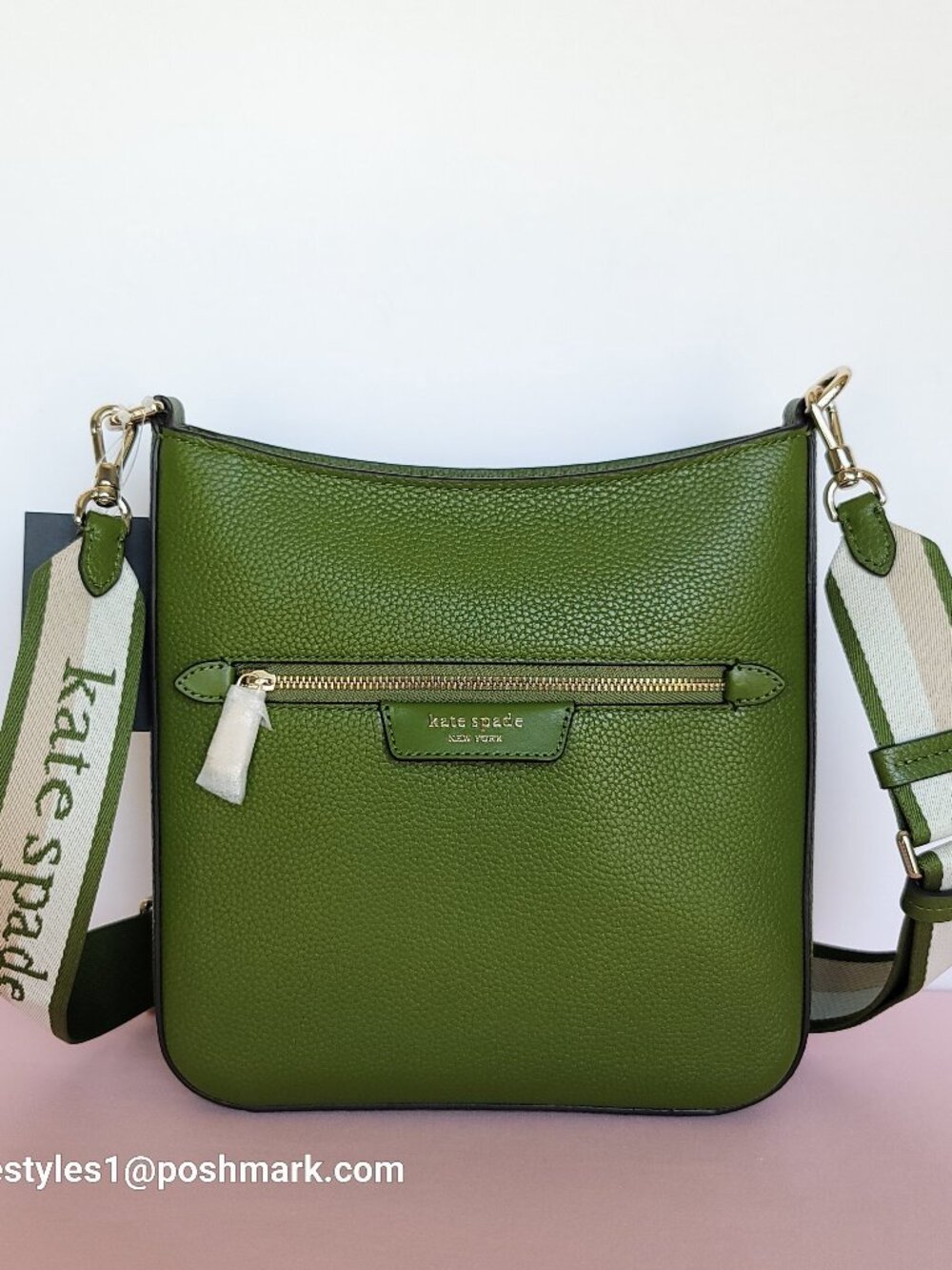 KATE SPADE Hudson Pebbled Leather Small Messenger Crossbody-Jungle Vine ⭐